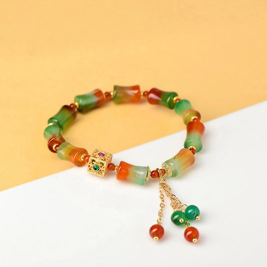 Natural Peacock Agate Bamboo Bracelet