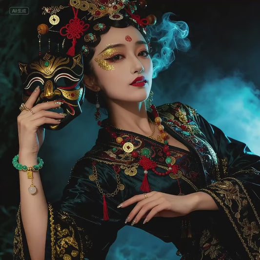 Green Sugar Heart Agate Nine-Tailed Fox Bracelet